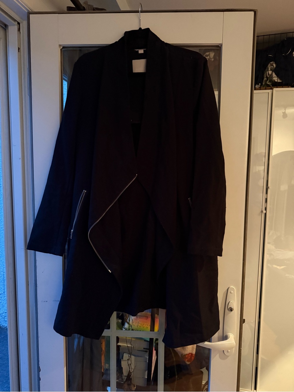 Soia & Kyo Black Draped Trench Coat with Zip Accents